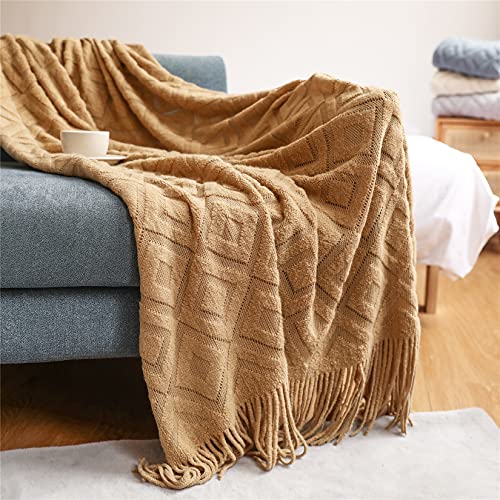 Hayisugal Tagesdecke Wohndecke Weich Strick Decke Wolldecke Quaste Kuscheldecke Sofadecke Boho Couchdecke Decke, Braun, 130 x 200cm von Hayisugal