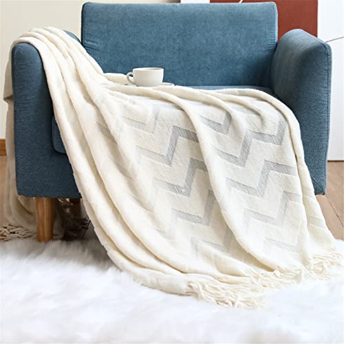 Hayisugal Wohndecke Boho Decke Weich Strickdecke Wolldecke mit Quaste Kuscheldecke Sofadecke Couch Decke Überwurfdecke Tagesdecke, Beige, 130 x 150cm von Hayisugal