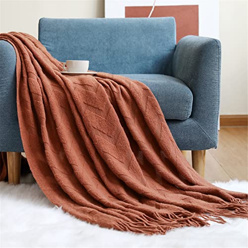 Hayisugal Wohndecke Boho Decke Weich Strickdecke Wolldecke mit Quaste Kuscheldecke Sofadecke Couch Decke Überwurfdecke Tagesdecke, Karamell, 130 x 200cm von Hayisugal