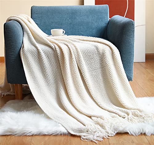 Hayisugal Wohndecke Weich Strick Wolldecke Quaste Boho Decke Kuscheldecke Sofadecke überwurf Decke für Couch Bett Sofa Stuhl, Beige, 130 x 150cm von Hayisugal