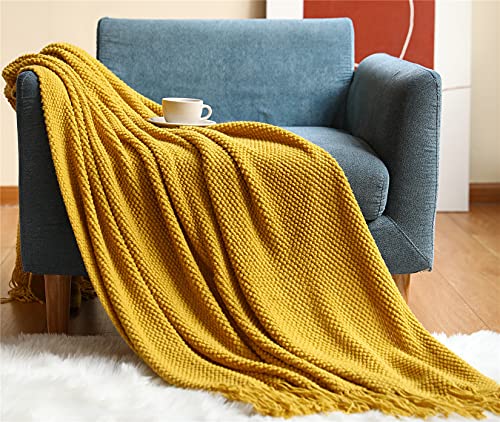 Hayisugal Wohndecke Weich Strick Wolldecke Quaste Boho Decke Kuscheldecke Sofadecke überwurf Decke für Couch Bett Sofa Stuhl, Gelb, 150 x 230cm von Hayisugal