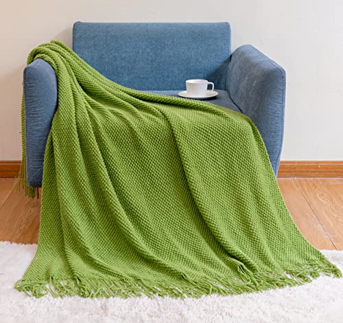 Hayisugal Wohndecke Weich Strick Decke Sofa Deck Quaste Boho Decke Kuscheldecke Sofadecke überwurf Decke für Couch Bett Sofa Stuhl, Grasgrün, 130 x 150cm von Hayisugal