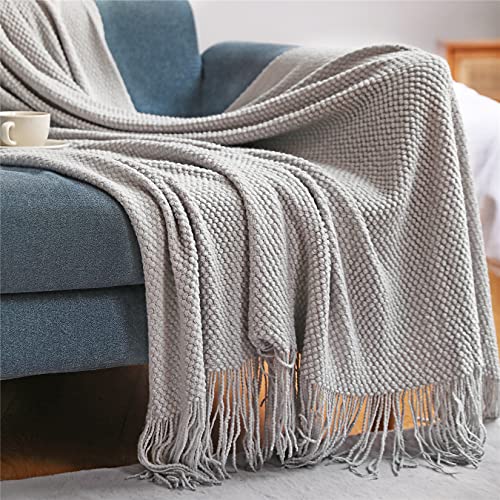 Hayisugal Wohndecke Weich Strick Wolldecke Quaste Boho Decke Kuscheldecke Sofadecke überwurf Decke für Couch Bett Sofa Stuhl, Hellgrau, 150 x 230cm von Hayisugal