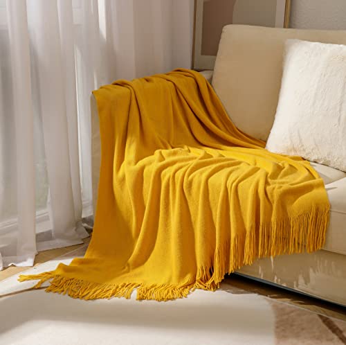 Hayisugal Wohndecke Weich Strick Wolldecke Quaste Kuscheldecke Einfarbig Sofadecke Schlafdecke Decke überwurf Decke Reisedecke, Gelb, 130x210cm von Hayisugal