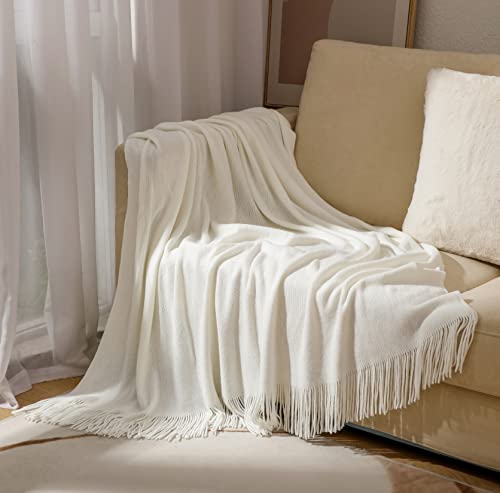 Hayisugal Wohndecke Weich Strick Wolldecke Quaste Kuscheldecke Einfarbig Sofadecke Schlafdecke Decke überwurf Decke Reisedecke, Weiß, 130x210cm von Hayisugal