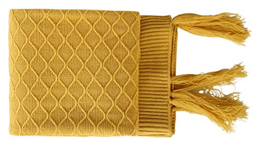 Hayisugal Wohndecke Weich Strick Wolldecke Quaste Kuscheldecke Sofadecke Tagesdecke Decke überwurf für Sofa Sessel, Gelb, 120 x 150 cm von Hayisugal