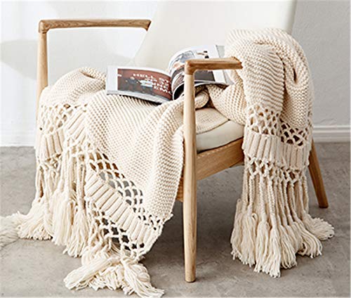 Hayisugal Wohndecke gestrickt Decke Baumwolle Strickdecke Bettdecke Ultra Weiche überwurf Decke Wohn-Kuscheldecke für Couch Bett Sofa Stuhl Auto Büro, Beige, 120 x 180cm von Hayisugal