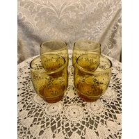 4Er Set Kurze Bernstein Libby Mcm Gläser - Retro Barware Vintage Glaswaren von HayleysCollectables