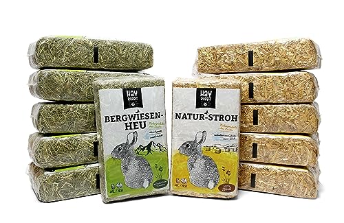 Hayrabbit - Natur-Stroh und Bergwiesenheu - Kombination Aus 6kg Stroh und 6kg Heu - Abgepackt In 1kg Beuteln von Hayrabbit