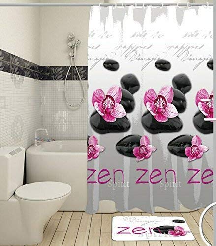 Hayrets Duschvorhang Zen Anti-Bakteriell, 180x180 cm Länge für Badewanne und Dusche im Badezimmer, Badvorhang Anti-Schimmel und Wasserdicht aus Stoff 100% Polyester, Waschbar mit 12 Vorhangringen von Hayrets