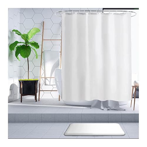 Hayrets Weißer Duschvorhang extra Breit 230x220 Überlänge für Badewanne und Dusche im Badezimmer, Badvorhang Anti-Schimmel und Wasserdicht aus Stoff 100% Polyester, Waschbar mit Vorhangringen von Hayrets