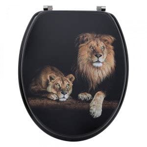Hayrets WC SITZ Afrika TOILETTENDECKEL KLODECKEL TIGER KLOBRILLE TOILETTENSITZ MDF KLOSITZ LÖWE, Schwarz von Hayrets