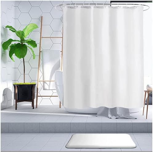 Hayrets Weißer Duschvorhang extra Breit 250x230 Überlänge für Badewanne und Dusche im Badezimmer, Badvorhang Anti-Schimmel und Wasserdicht aus Stoff 100% Polyester, Waschbar mit Vorhangringen von Hayrets