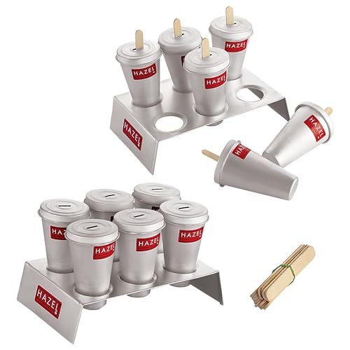 HAZEL Wiederverwendbare Aluminium-Formen für Eis am Stiel, Kulfi-Form | Kulfi-Maker für Kinder und Erwachsene | 100% Lebensmittelqualität und hausgemachte Süßigkeitenform, 12 Stück Kegel mit Ständer von Hazel