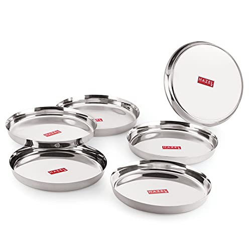 Hazel Edelstahl mit glänzendem Spiegel-Finish Servierteller für Abendessen und Mittagessen | wiederverwendbare Metallteller zum Servieren | unzerbrechliche Teller 6er Set Hazel Edelstahl mit glänzendem Spiegel-Finish Servierteller für Abendessen und Mittagessen | wiederverwendbare Metallteller zum Servieren | unzerbrechliche Teller 6er Set von Hazel