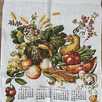 Herbst Ernte, Mais, Squash, Pilze, 1979, Vintage Kalender Geschirrtuch von HazelCatkins