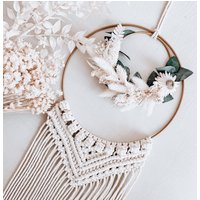 Traumfänger Ibiza Boho Trockenblumen Makramee Hochzeitsgeschenk Türkranz Wandbehang Blumenring Hochzeitsdeko von HazelandBeck