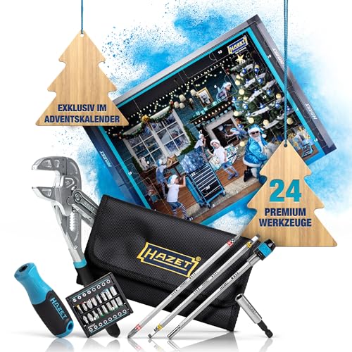 HAZET Adventskalender 2024 I 24-teiliger Premium Werkzeug-Satz inkl.Zangenschlüssel, praktischer Gürteltasche, Bit-Halter und Bit-Satz I Weihnachtskalender für jeden Schrauber von Hazet