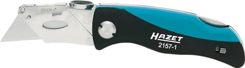 HAZET Klappmesser 2157-1 inklusive Ersatzklingen - Cutter-Messer mit Komfortgriff und Daumenkissen zur gelenkschonenden Arbeit - scharfe Klinge zum Schneiden von Kunststoff, Pappe uvm. von Hazet