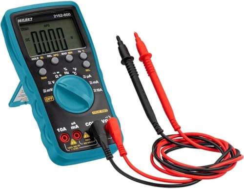 HAZET Multimeter 2152-500 | Digitales Prüfgerät mit LC-Display, 0 - 600 V, Spannung-, Frequenz-, Kapazität-, Temperatur- und Strom-Messgerät inkl. 2 Batterien mit Data Hold von Hazet