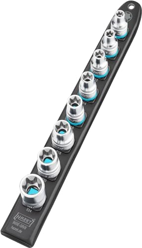 HAZET Smart-Rail 900E-SR/8 I magnetische Unterseite mit 8 Steckplätzen, Antrieb: Vierkant 12,5 mm (1/2 Zoll), Abtrieb: Außen TORX Profil I flexible Kunststoff-Steckleiste für Steckschlüssel von Hazet