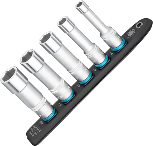 HAZET Smart-Rail 900LG-SR/5 I magnetische Unterseite mit 5 Steckplätzen, Antrieb: Vierkant 12,5 mm (1/2 Zoll), Abtrieb: Außen-Sechskant I flexible Kunststoff-Steckleiste für Steckschlüssel von Hazet