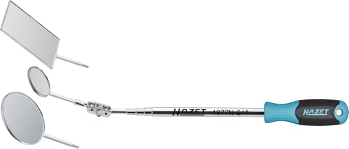 HAZET Teleskop-Spiegel Satz 1977N-2/4, 4-teilig, 300–740 mm, mit rundem und rechteckigem Spiegel, echtes Spiegelglas, Edelstahl-Gewindestab von Hazet