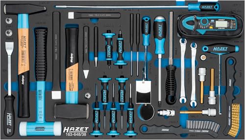 HAZET Werkzeug Satz 163-648/38, 38-teilig, mit Schonhammer, Schraubendrehern, Schaber, Feilen, Spiegel, Bürsten, Spannungsprüfer, Systemeinlage 1/3 Format von Hazet