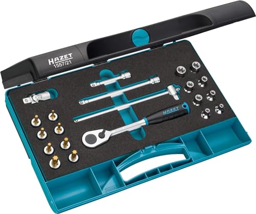 HAZET Torx-Werkzeug-Satz 1557/21 I 21-teiliges Set I Abtrieb: Außen Torx-Profil, Innen: Torx-Profil I Schlüsselweite: E5 - E14, T15 - T50 I für eine Vielzahl an Anwendungen von Hazet