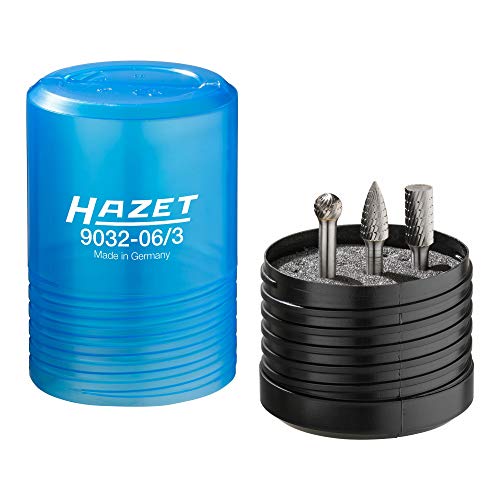 Hazet Hartmetall-Frässtift-Satz (6 mm Schaft, 3 verschiedene Fräser in Zylinder-, Kegel- und Kugelform, Kopfdurchmesser 9-10 mm) 9032-06/3 von Hazet