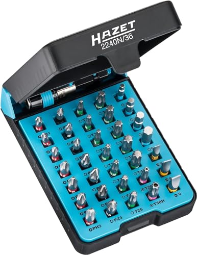 HAZET Profi Bit-Satz 2240N/36 I 36 teiliges Werkzeug Bit-Set, Abtrieb: Pozidriv Profil PZ, Sechskant 6,3 (1/4 Zoll) I in praktischer Bit-Box von Hazet