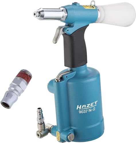 HAZET Blindniet- Pistole 9037N-2 I pneumatisch und hydraulisch mit 5 Mundstücken, Zugkraft: 14700 N, Nietengrößen von: 3,0-6,4 mm, Hublänge 18,8 mm I Werkzeug zum Setzen von Blindnieten von Hazet