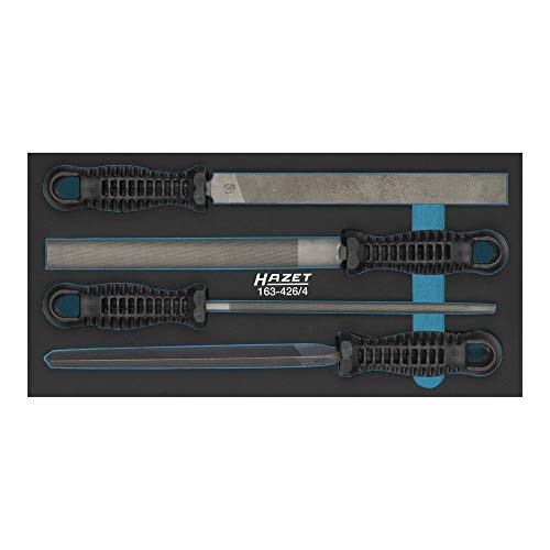 HAZET Feilen-Satz 163-426/4 I 4-teiliges Set mit 1x Flachstumpf, 1x Halbrund, 1x Rund und 1x Dreikant I unendliche Kombinationsmöglichkeiten I mit Safety-Insert-System von Hazet