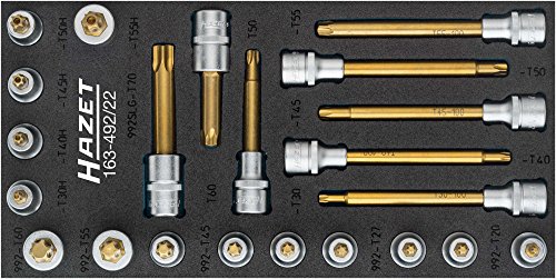 Hazet TORX Schraubendreher-Steckschlüssel-Einsatz-Satz, Innen-Vierkant (Robertson) 12,5 = 1⁄2 Zoll, Anzahl Werkzeuge: 22, 1 Stück, tin beschichtet, 163-492/22 von Hazet