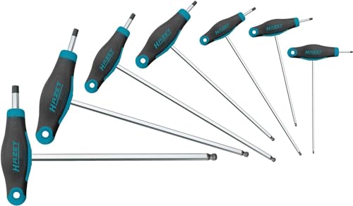 HAZET Winkel-Schraubendreher-Satz 829KK/7 I 7-teiliges Werkzeug-Set, Abtrieb: Innen-Sechskant, ergonomischer HAZET 1-Komponenten-T-Griff, mit Kugelkopf für Handbetätigung von Hazet