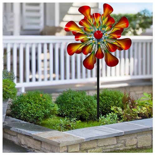 Windrad Garten 205cm Groß Windmühle Garten Windrad Windblätter 3D Optik Windspinner Wetterfestes Gartendeko von Hazomeu