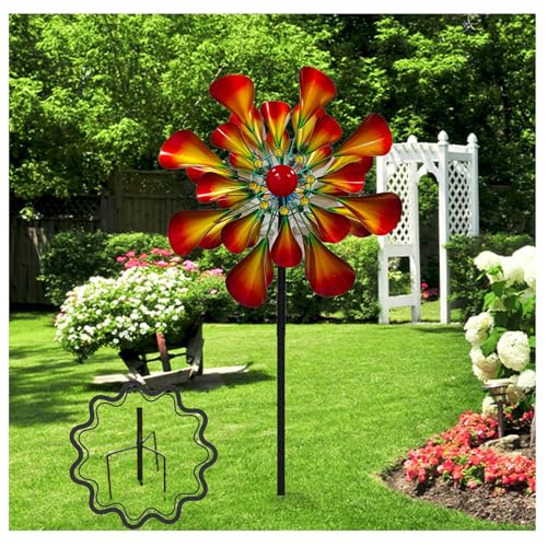 Windrad Metall 57cm Rotor-Durchmesser Windspiele für Draußen Stehend Windrad Windblätter 3D Optik Windrad für Draußen für Den AußEnbereich,Terrasse von Hazomeu