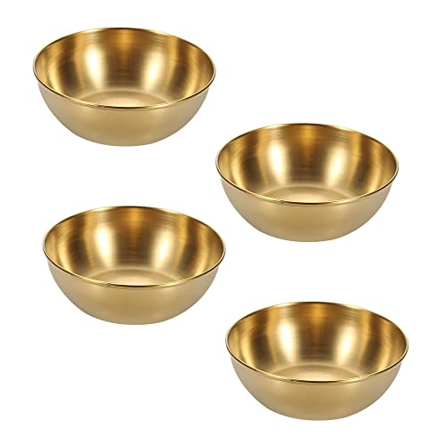 Hazrcvr Dipschalen 4 Stück Snackschalen Goldene Soßenschale Edelstahl Mini Dipschalen Runde Saucenschälchen Sushi Edelstahl Schälchen Kleine Servierschalen Servierschalen Set von Hazrcvr