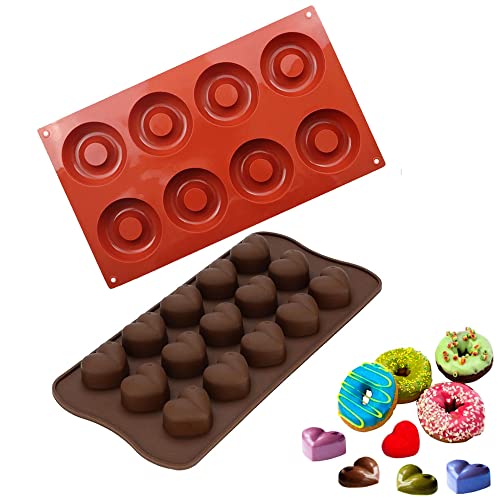 Hazrcvr Silikonform 2 Stück Silikon Schokoladenform Herz Silikonform Herzform Schokoladenform Silikon Donut Formen Silikon Backformen Pralinenform Formen für Schokolade Kuchen Süßigkeiten von Hazrcvr