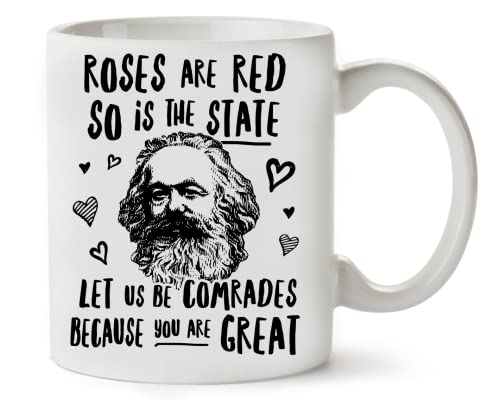 Karl Marx Roses Are Red Weiß 325ml Tasse Kaffeetasse Kaffeebecher Becher Teetasse Geschenke für Frauen Männer von Hazy Trees