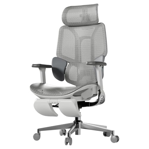 Hbada E3 Air Ergonomischer Bürostuhl mit 3-Zonen dynamischer Lendenwirbelstütze, 3D verstellbare Kopfstütze, 3D-Armlehnen verstellbar, Schreibtischstuhl mit Fußstütze, Grau von Hbada