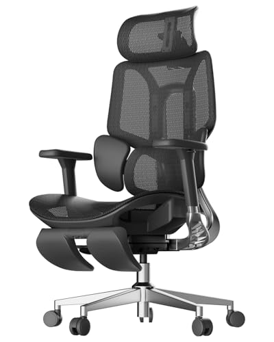 Hbada E3 Air Ergonomischer Bürostuhl mit 3-Zonen dynamischer Lendenwirbelstütze, 3D verstellbare Kopfstütze, 3D-Armlehnen verstellbar, Schreibtischstuhl mit Fußstütze, Schwarz von Hbada