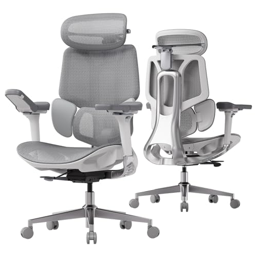 Hbada E3 Pro Ergonomischer Bürostuhl mit 3-Zonen dynamischer Lendenwirbelstütze, Schreibtischstuhl mit 4D verstellbare Kopfstütze, 6D-Armlehnen verstellbar, Grau von Hbada