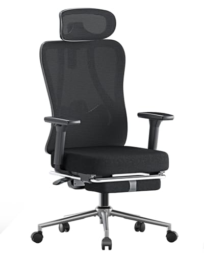 Hbada P3 Pro Ergonomischer Bürostuhl, Schreibtischstuhl mit Verstellbarer Kopfstütze, Lordosenstütze, großem Neigungswinkel, integrierter Fußstütze, Schwarz von Hbada