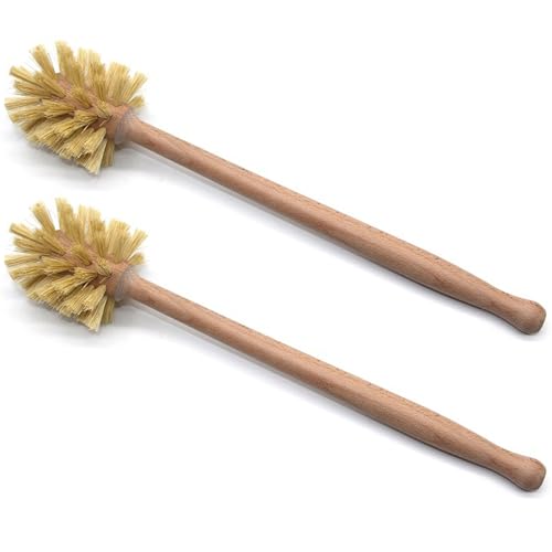 2pcs 14 Zoll Holz mit langem Griff Toilettenbürste, wiederverwendbares und rutsches Badezimmerreinigen von Hbbgdiy