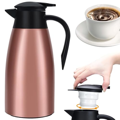 Edelstahl Thermalkaffee Carafe 70 Unzen/2 -Liter Doppelwand Vakuum isoliertes Topf für Kaffee, Tee, Wasser, heiße Getränke, eleganter Server, Roségold von Hbbgdiy