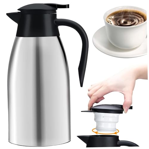 Edelstahl Thermalkaffee Carafe 70 Unzen/2 -Liter Doppelwand Vakuum isoliertes Topf für Kaffee, Tee, Wasser, heiße Getränke, eleganter Server, Silber von Hbbgdiy