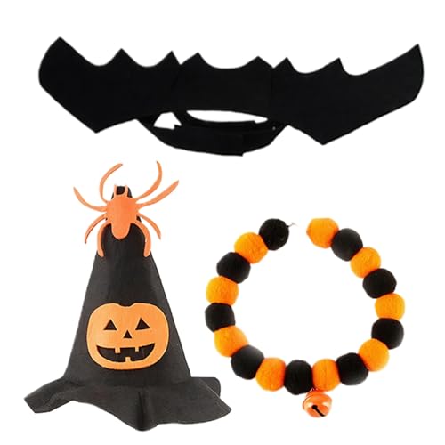 Halloween-Kostüme für Katzen, 3-teilig/Set, süße Haustierkostüme aus Filz, inklusive Hexenhut, Kragen und Fledermausflügel für Kätzchen, kleine und mittelgroße Hunde Halloween-Kostüme für Katzen, 3-teilig/Set, süße Haustierkostüme aus Filz, inklusive Hexenhut, Kragen und Fledermausflügel für Kätzchen, kleine und mittelgroße Hunde von Hbbgdiy