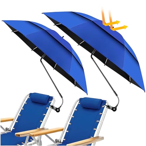 Hbbgdiy 2pcs Stuhl Regenschirm mit Klemme einstellbar 180 ° UPF100+ Plus Doppel -Baldachin Strand Regenschirm Windschutz Schatten für Terrassen Camping Rollstuhl Golfwagen, Dunkelblau von Hbbgdiy
