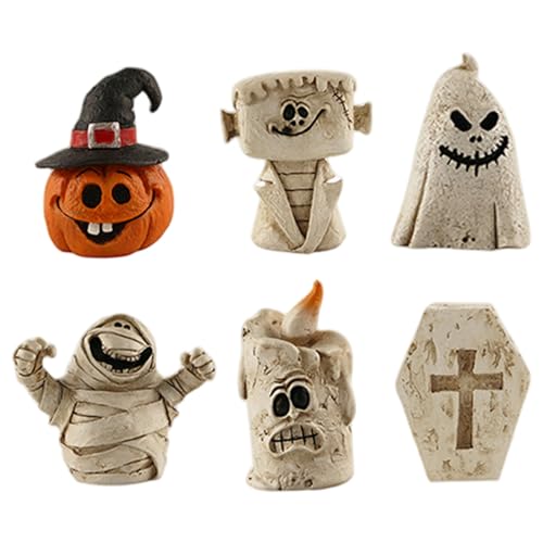 Hbbgdiy 6pcs Halloween Figuren Harz Set Kürbis Mumie Geister Skelett süße lustige Mini -Statuen für Desktop, Schlafzimmer, Partytisch und Regal Halloween Dekorationen von Hbbgdiy